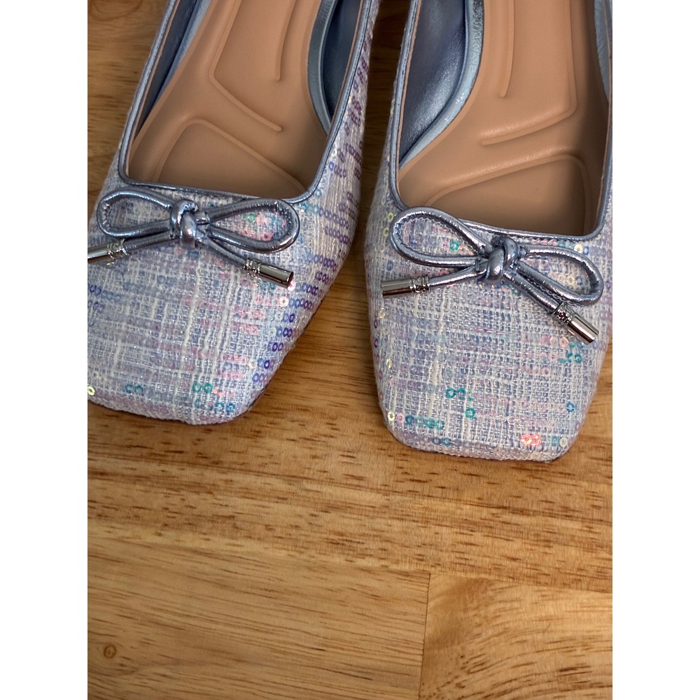 Franco Sarto Natalia2 Light Blue Sequin Tweed Block Heel Bow Pumps 9M - Picture 3 of 16